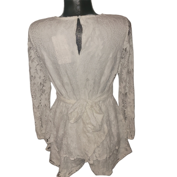 White Lace Overlay Ruffled Short Romper Jumpsuit S - Picture 7 of 8